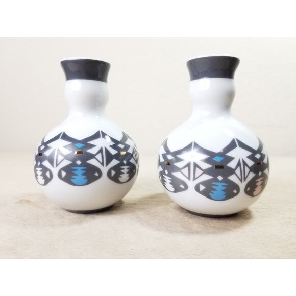 Candle Holder Candlestick McKinney 4 1/2" Porcelain Native American Design x2 - Picture 11 of 12